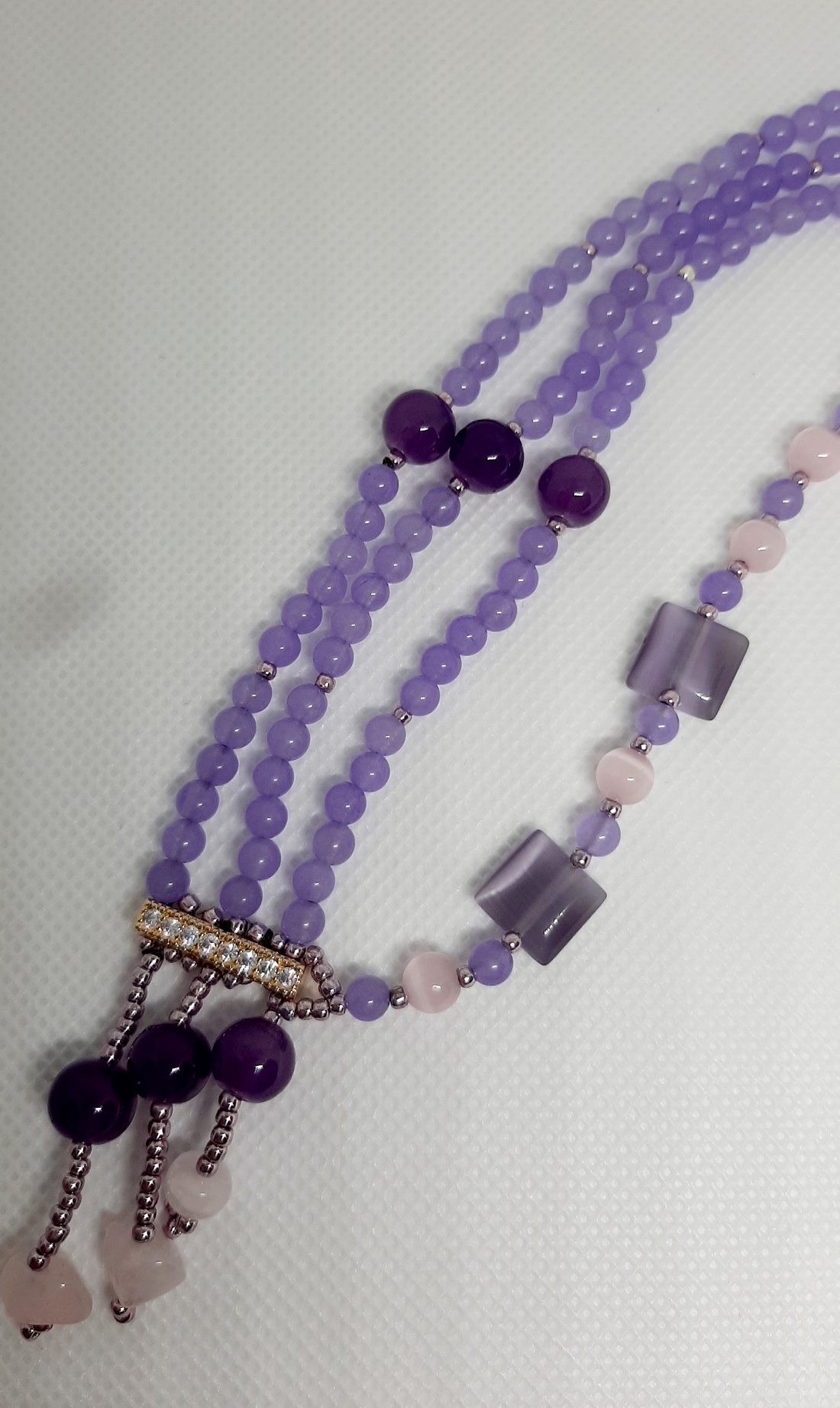 Colier handmade asimetric confectionat din pietre din ametist, agate, ochi de pisica si alte pietre semipretioase  - bijuterii - coliere - coliere din mărgele - Artynos.ro