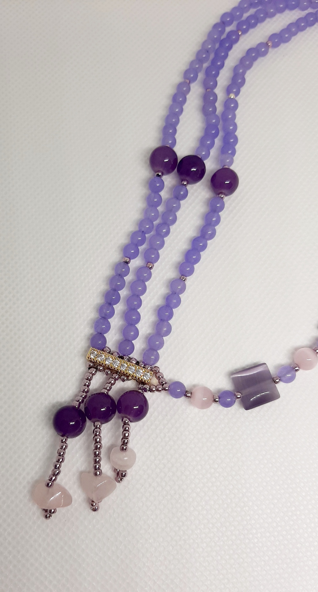 Colier handmade asimetric confectionat din pietre din ametist, agate, ochi de pisica si alte pietre semipretioase  - bijuterii - coliere - coliere din mărgele - Artynos.ro