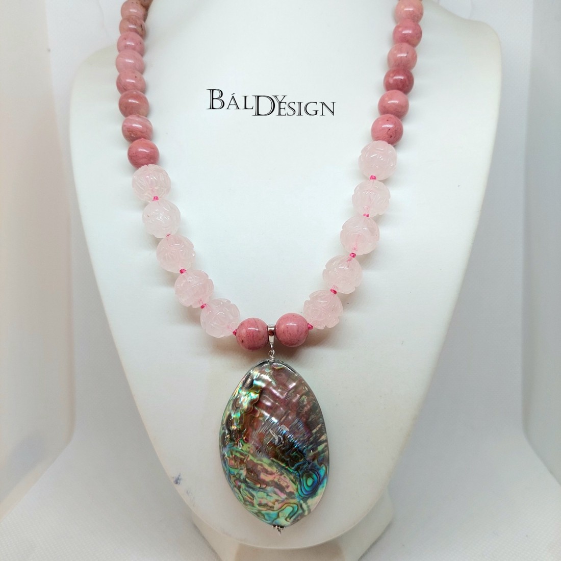 Colier thulite-cuarț roz-abalone - - Artynos.ro Colier thulite-cuarț roz-abalone - - Artynos.ro