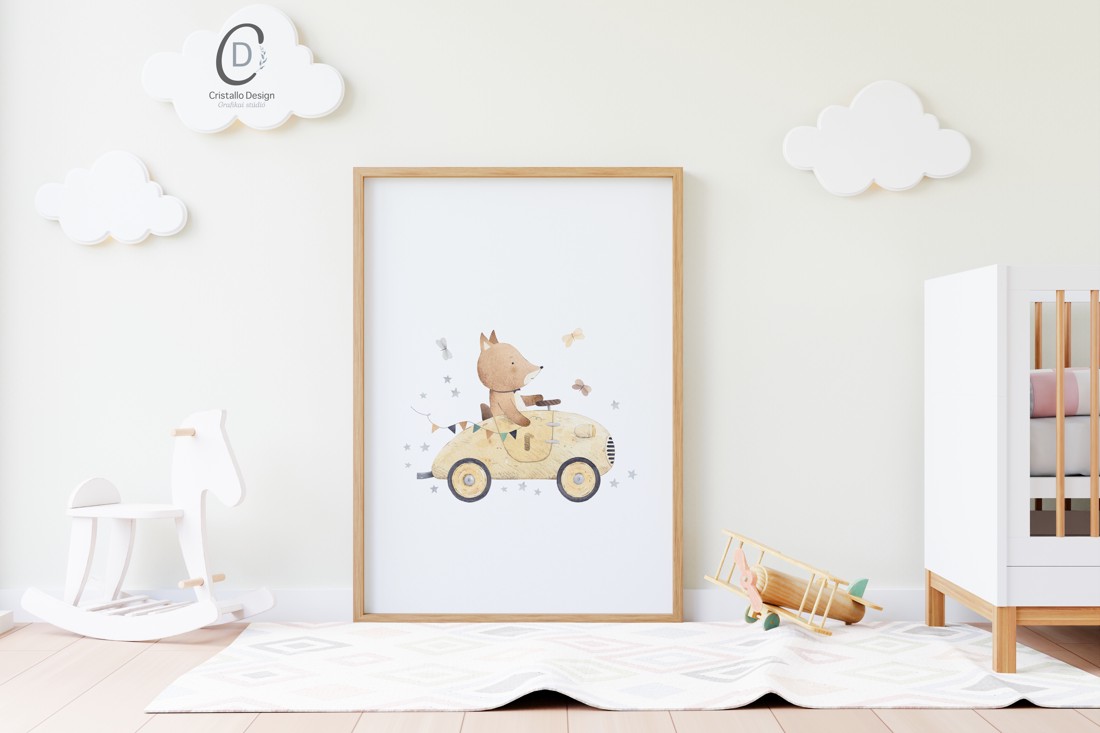 Imagine personalizată pentru camera copiilor, decorațiuni pentru camera copilului, set de artă de perete cu animale din pădure 3 buc -  - Artynos.ro