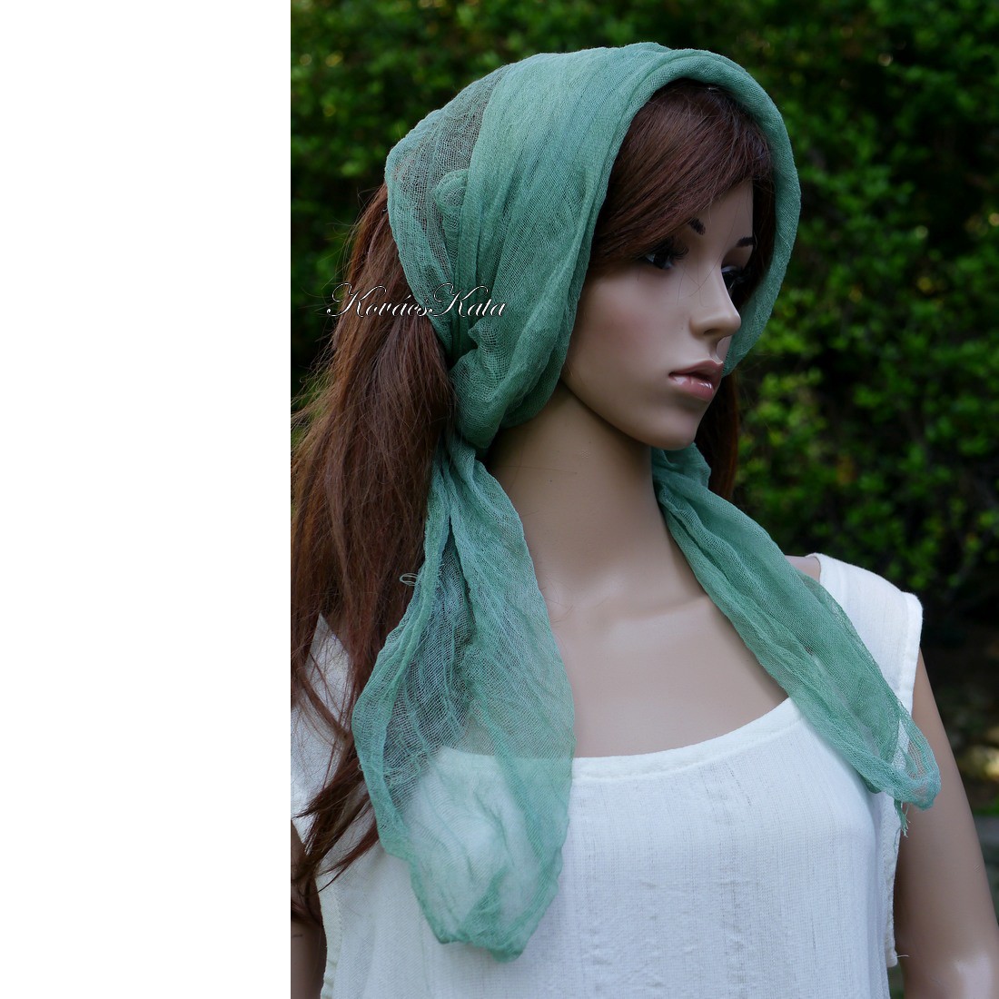 MULL-KENDŐ / verde închis - eșarfă din tifon bătut - îmbrăcăminte și modă - eșarfe, pălării, fularuri - eșarfe - Artynos.ro