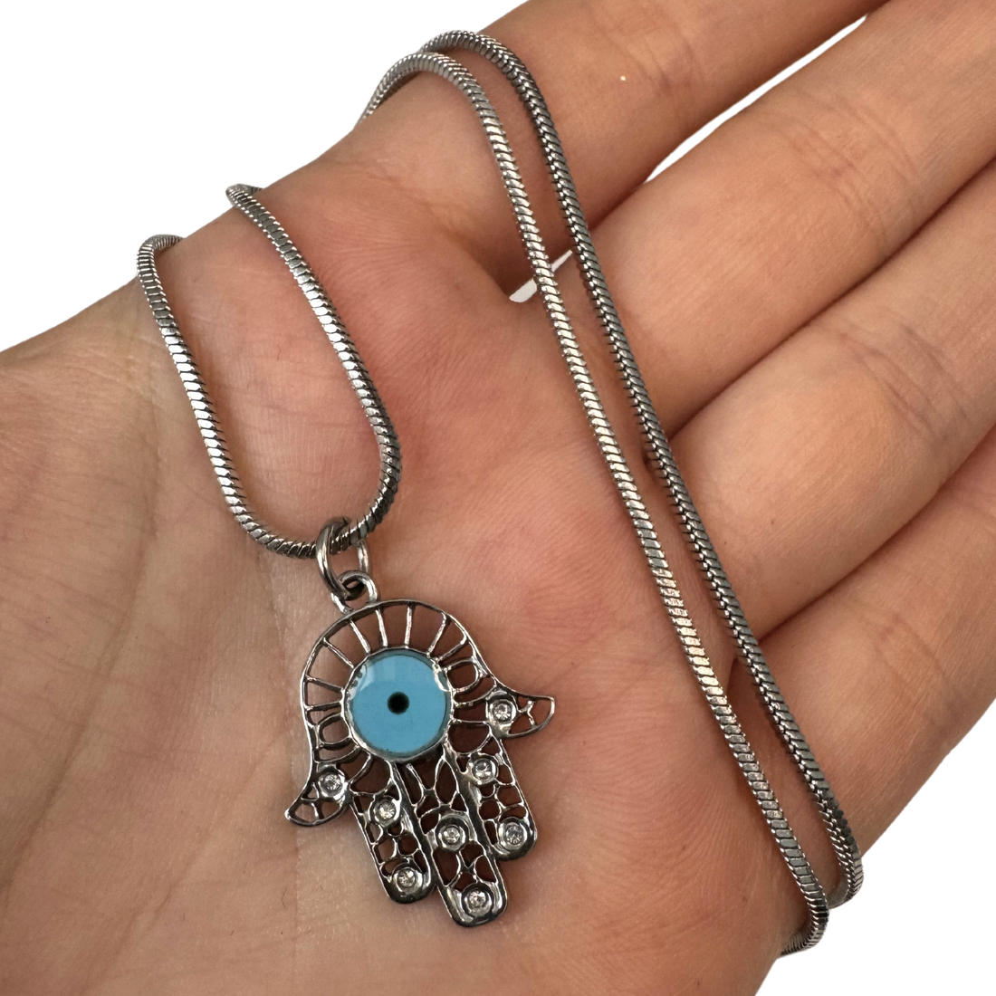 COLIER HAMSA DIN OTEL INOXIDABIL CU EVIL EYE BLEU - PROTECTIE ENERGII NEGATIVE - bijuterii - coliere - coliere cu pandantive - Artynos.ro COLIER HAMSA DIN OTEL INOXIDABIL CU EVIL EYE BLEU - PROTECTIE ENERGII NEGATIVE - bijuterii - coliere - coliere cu pandantive - Artynos.ro