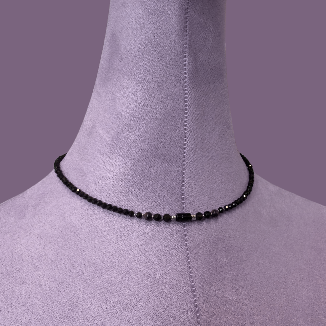 Colier la baza gatului din turmalina neagra, onix, obsidian si ochi de tigru - protectie energii negative - bijuterii - coliere - coliere cu mărgele - Artynos.ro