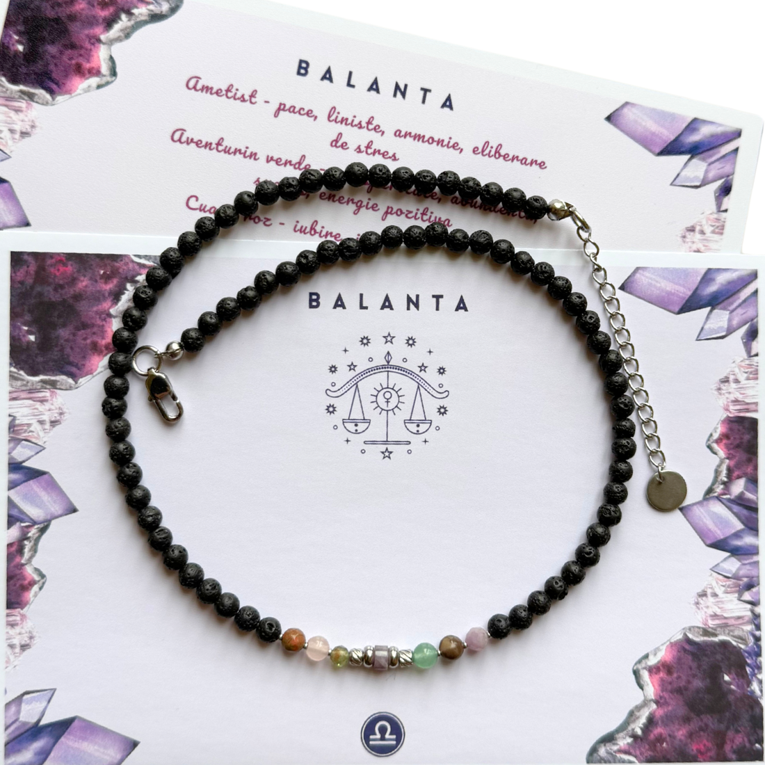 Colier la baza gatului cu 7 cristale si lava vulcanica pentru zodia Balanta - bijuterii - coliere - coliere cu mărgele - Artynos.ro Colier la baza gatului cu 7 cristale si lava vulcanica pentru zodia Balanta - bijuterii - coliere - coliere cu mărgele - Artynos.ro
