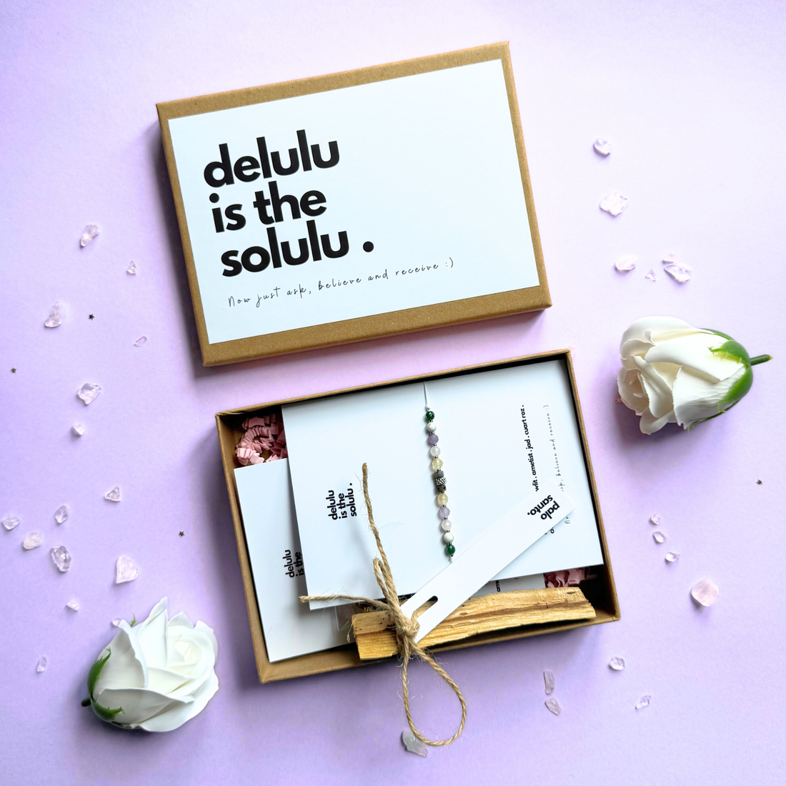 Mini-kit pentru manifestare cu cristale si palo santo - delulu is the solulu :) - bijuterii - brățări - brățară cu mărgele - Artynos.ro