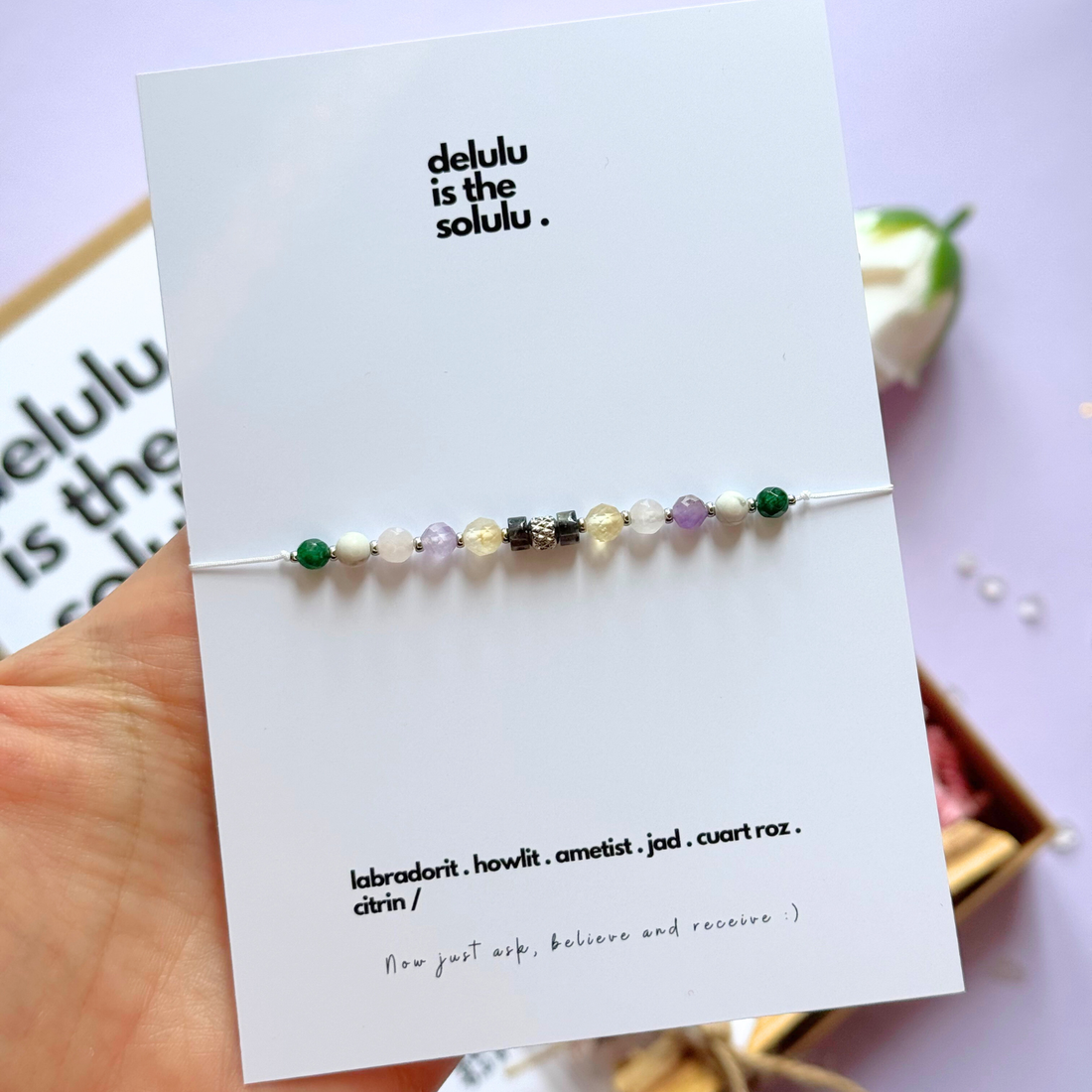 Mini-kit pentru manifestare cu cristale si palo santo - delulu is the solulu :) - bijuterii - brățări - brățară cu mărgele - Artynos.ro