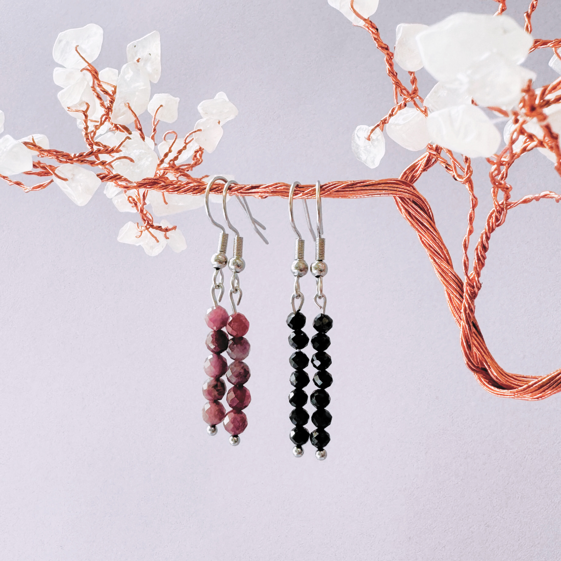 Set doua perechi cercei argintii turmalina neagra si turmalina roz - bijuterii - cercei - cercei din pietre semiprețioase - Artynos.ro