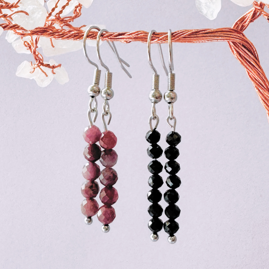 Set doua perechi cercei argintii turmalina neagra si turmalina roz - bijuterii - cercei - cercei din pietre semiprețioase - Artynos.ro