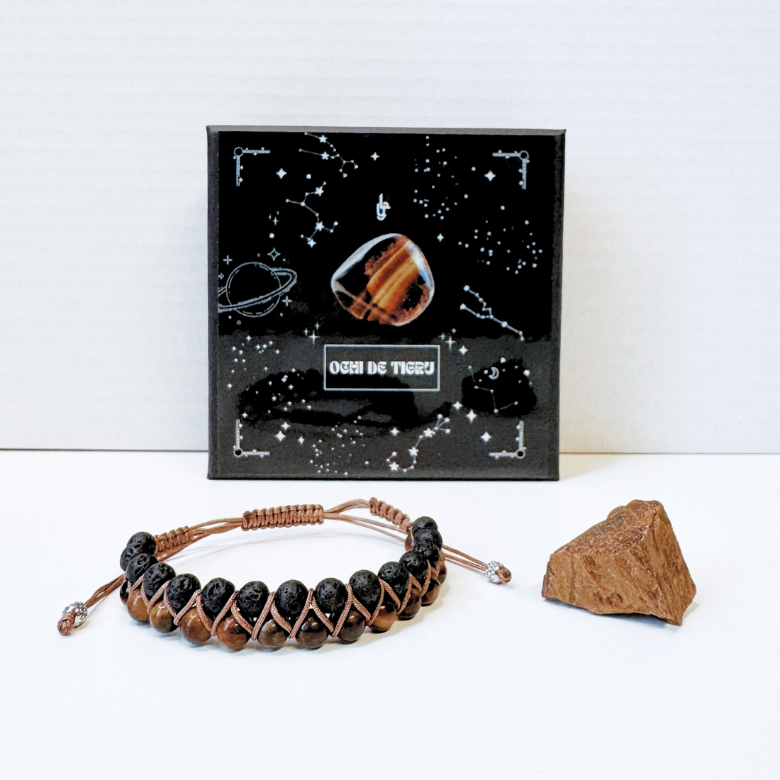 Set barbati cadou bratara si cristal brut - Ochi de tigru - bijuterii - brățări - brățări din mărgele - Artynos.ro