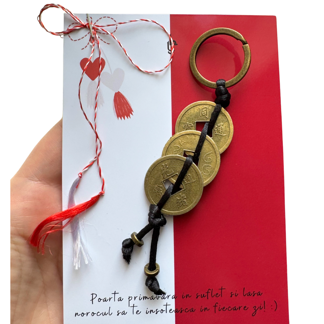 Martisor - breloc Feng Shui cu monede chinezesti - negru - bijuterii - mărțișor - Artynos.ro