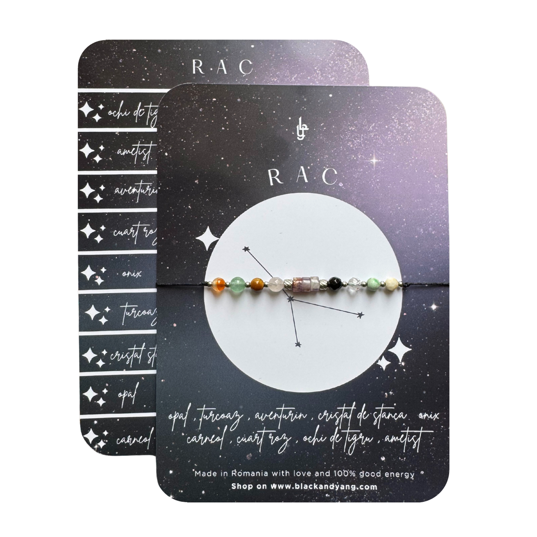 Bratara reglabila argintie Zodia Rac din 9 cristale naturale si otel inoxidabil  - bijuterii - brățări - brățări din pietre semiprețioase - Artynos.ro