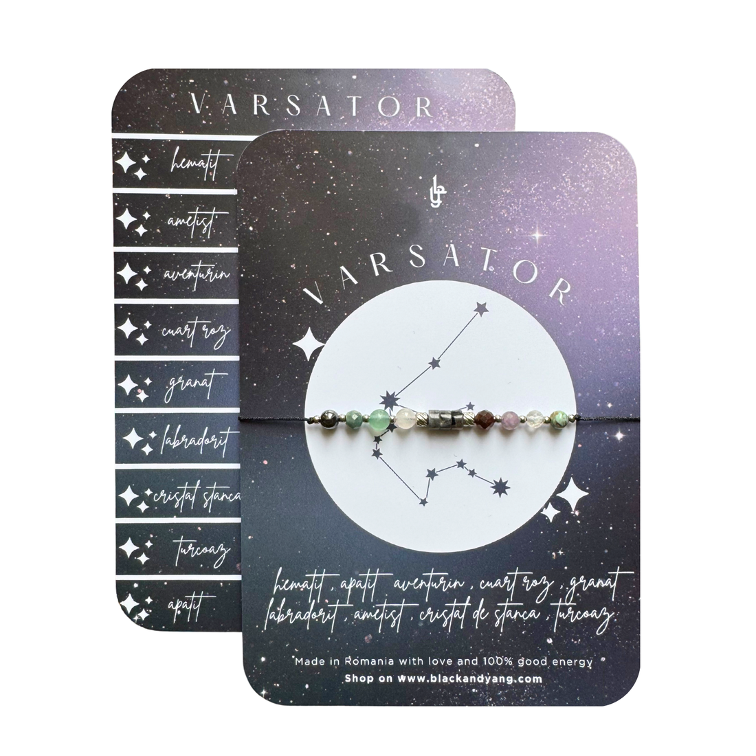 Bratara reglabila argintie Zodia Varsator din 9 cristale naturale si otel inoxidabil  - bijuterii - brățări - brățări din pietre semiprețioase - Artynos.ro