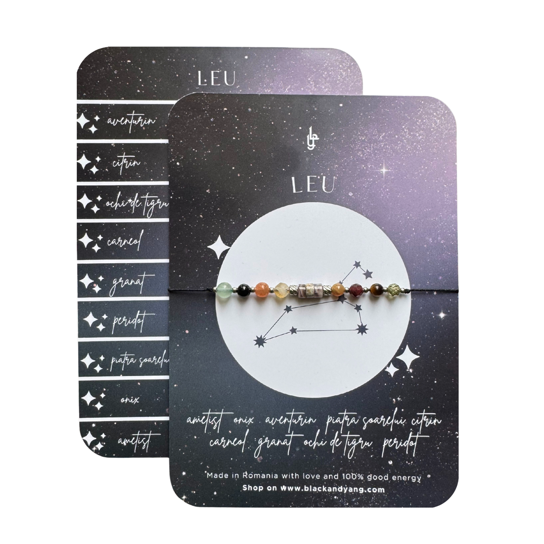 Bratara reglabila argintie Zodia Leu din 9 cristale naturale si otel inoxidabil  - bijuterii - brățări - brățări din pietre semiprețioase - Artynos.ro