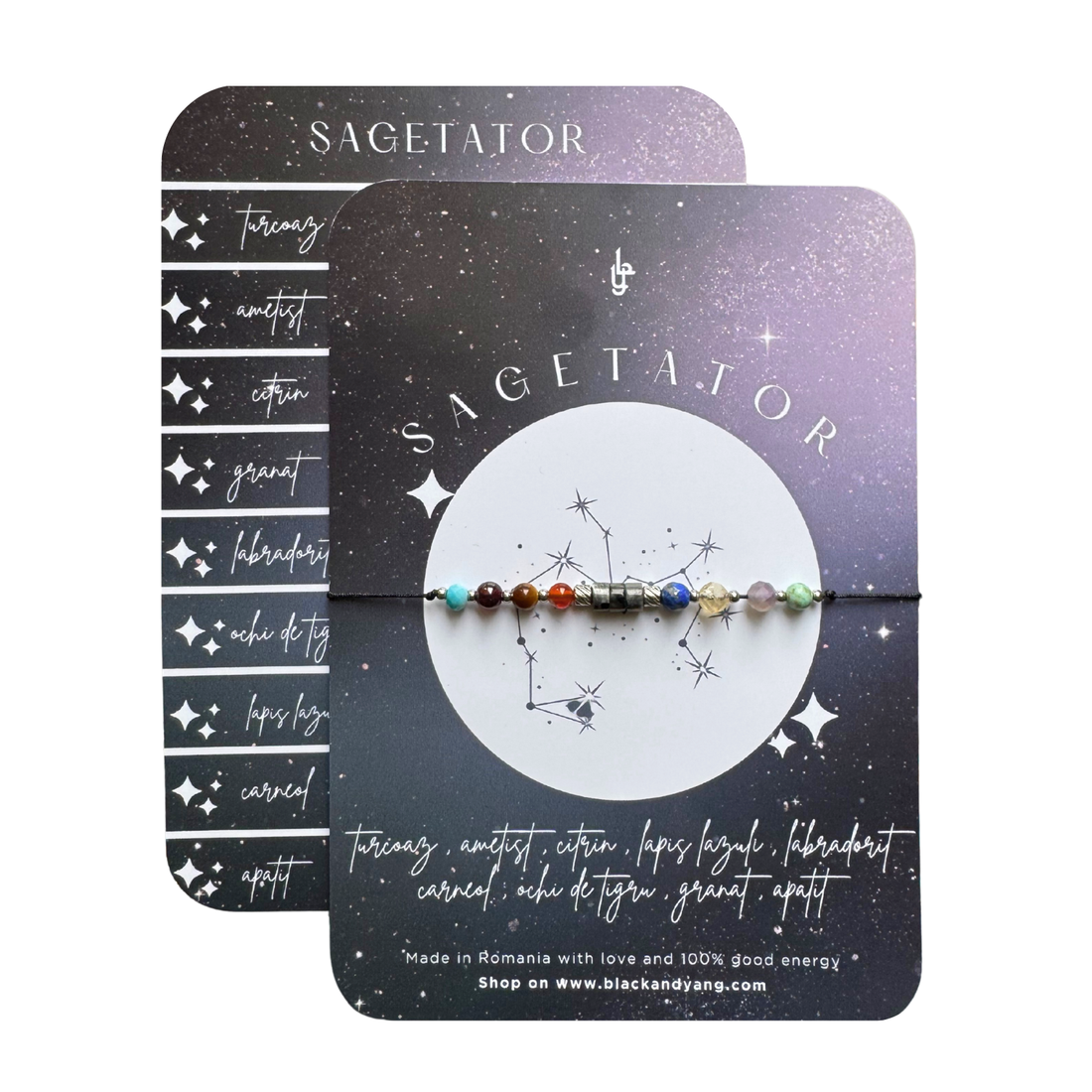 Bratara reglabila argintie Zodia Sagetator din 9 cristale naturale si otel inoxidabil  - bijuterii - brățări - brățări din pietre semiprețioase - Artynos.ro