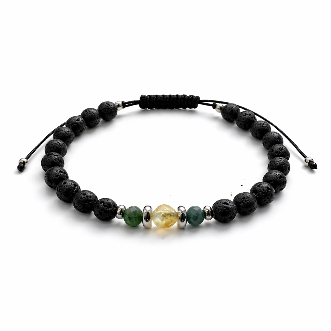 Bratara barbati din citrin si aventurin cu margele negre din roca vulcanica  - bijuterii - brățări - brățări din mărgele - Artynos.ro