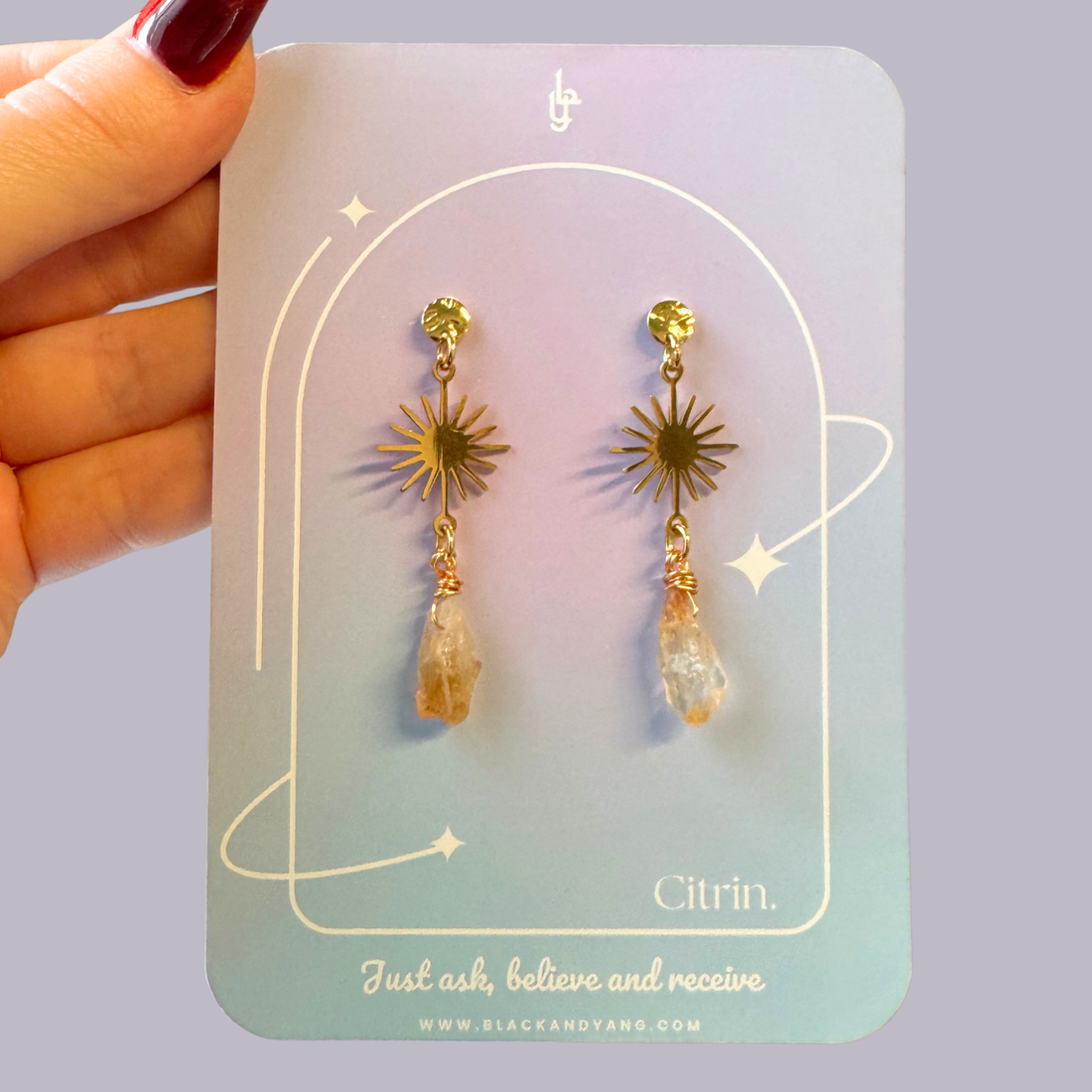 Cercei aurii din citrin brut soare  - bijuterii - cercei - cercei din pietre semiprețioase - Artynos.ro