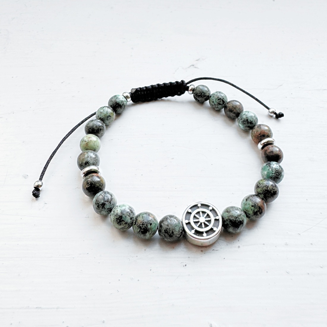 Bratara barbati din turcoaz natural cu pandativ ancora - bijuterii - brățări - brățări din pietre semiprețioase - Artynos.ro