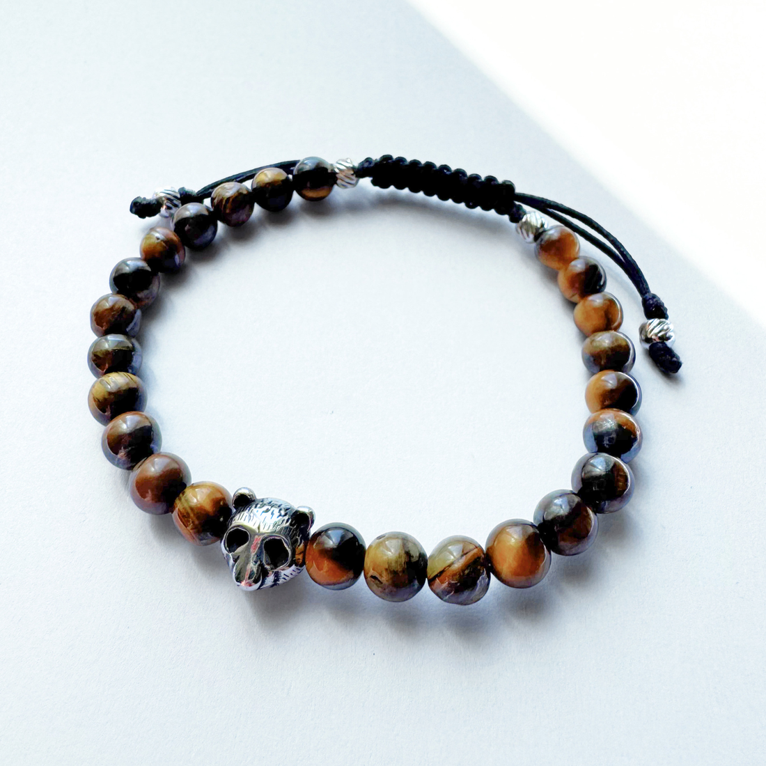 Bratara barbati din otel inoxidabil cu ochi de tigru si pandativ urs - Succes - bijuterii - brățări - brățări din pietre semiprețioase - Artynos.ro