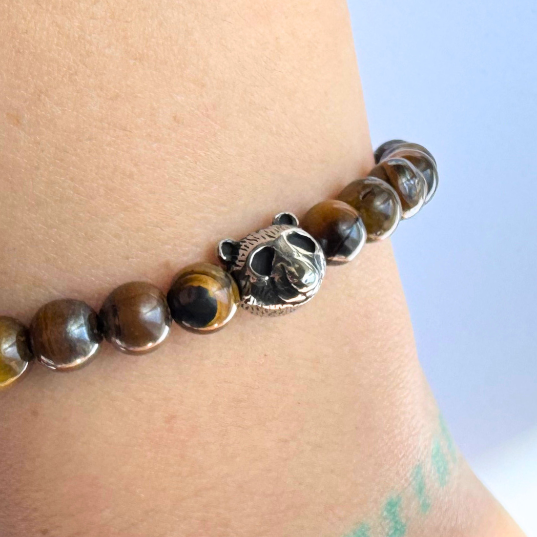 Bratara barbati din otel inoxidabil cu ochi de tigru si pandativ urs - Succes - bijuterii - brățări - brățări din pietre semiprețioase - Artynos.ro