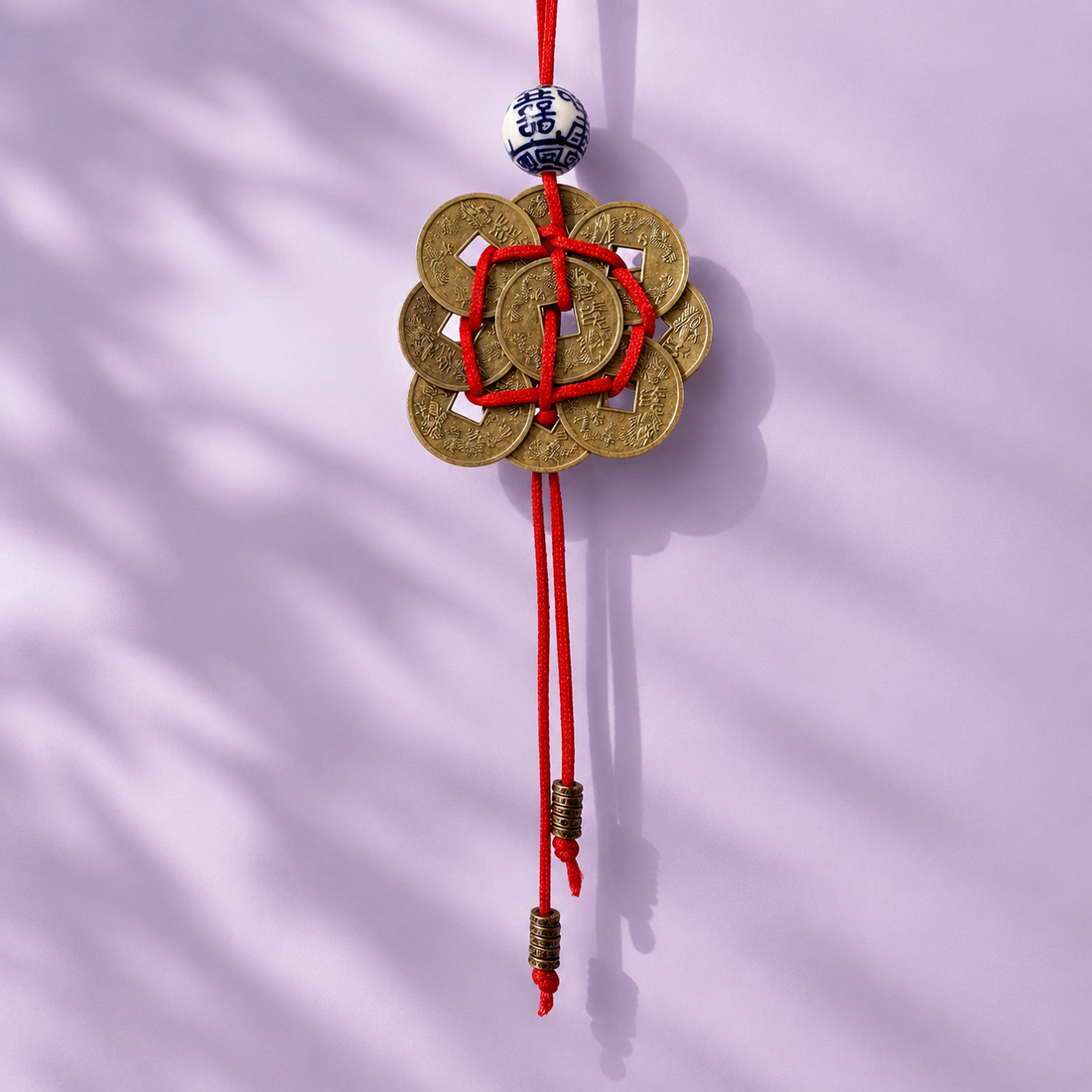 Talisman Feng Shui cu 9 monede chinezesti si margea ceramica - casă & stil de viață - decorațiuni de casă - decor spiritual - mandala - Artynos.ro
