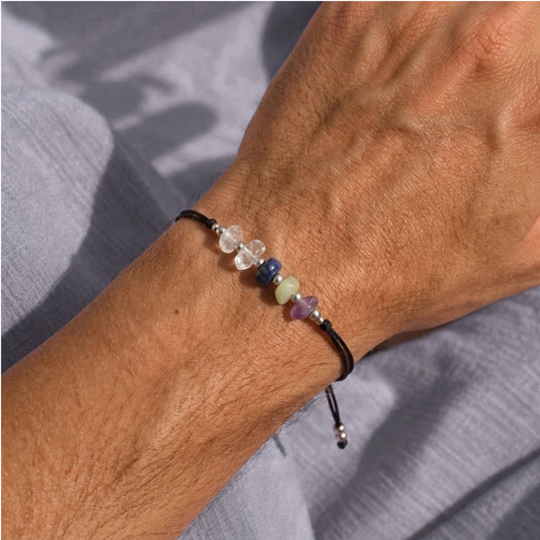 Brățară barbati minimalista personalizabilă cu pietre semiprețioase si elemente argintii din otel inoxidabil - bijuterii - brățări - brățări din pietre semiprețioase - Artynos.ro