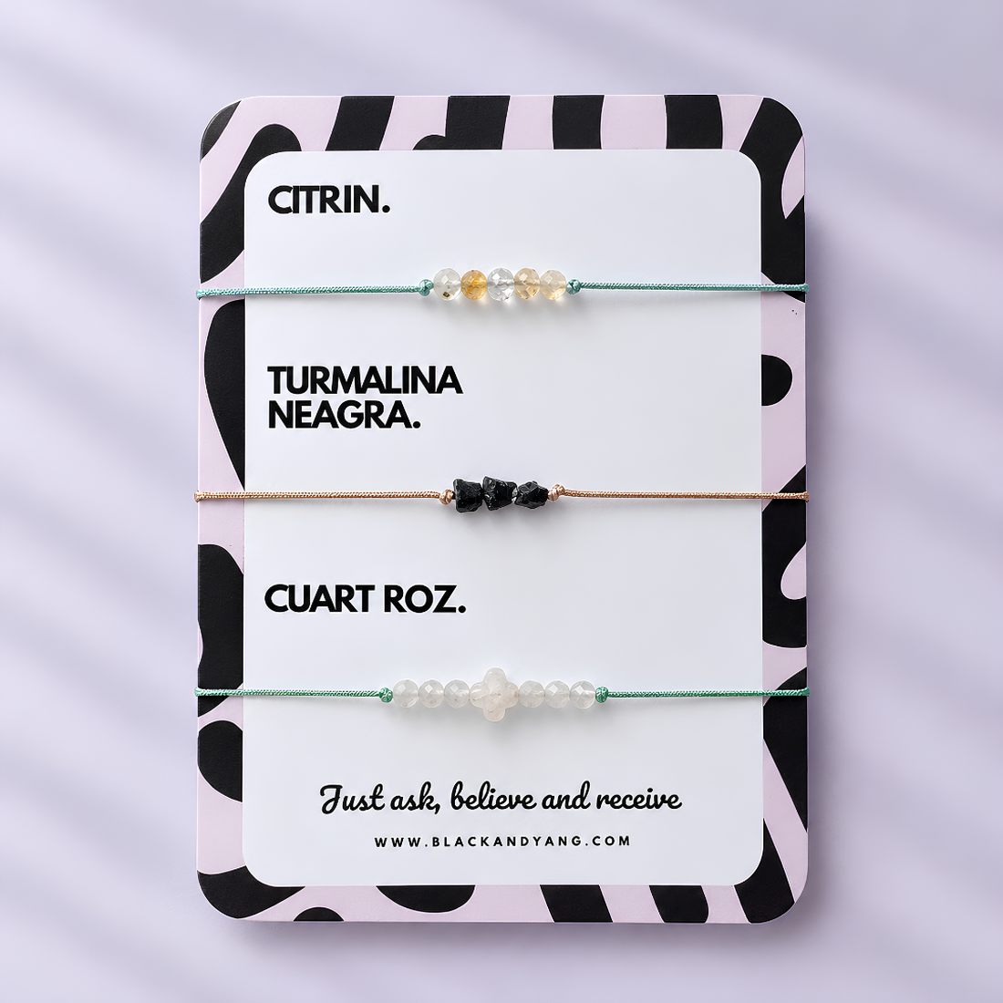 Set 3 Brățări Reglabile din Cristale Naturale � Citrin, Turmalină Neagră și Cuarț Roz - bijuterii - brățări - brățări din pietre semiprețioase - Artynos.ro