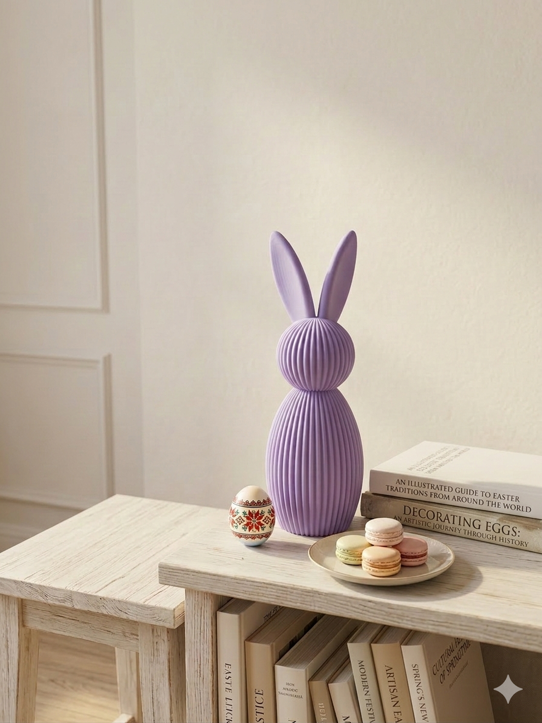 Figurina decorativa iepuras, print 3D, mov, design modern texturat, decor Paste, stil minimalist, ornament casa living - decor de sărbători - decorațiuni de paște - iepuraș de paște - Artynos.ro