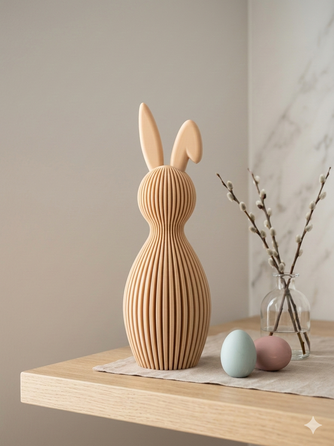 Decoratiune Paste Iepuras Modern, Design Minimalist cu Linii Verticale, Statuete Interior Stil Nordic, 18 cm, Bej/Natur - decor de sărbători - decorațiuni de paște - iepuraș de paște - Artynos.ro
