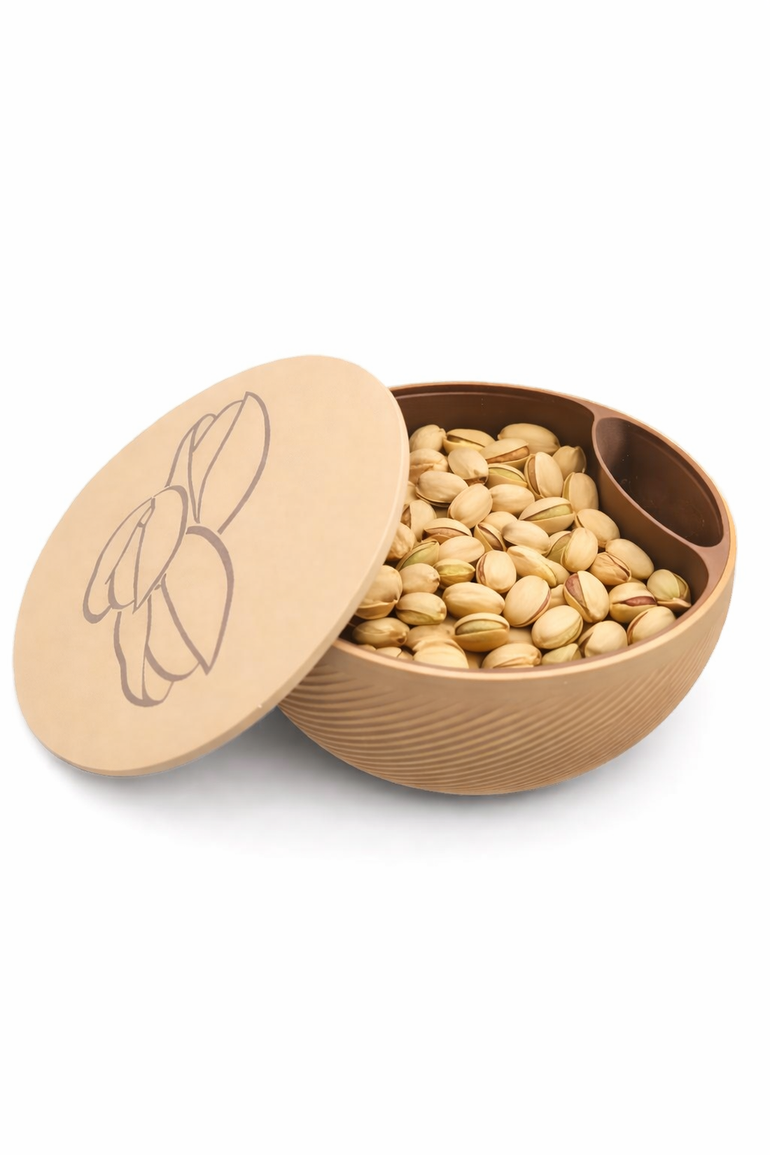 Bol pentru fistic și semințe, 17 cm, crem/maro, cu compartiment pentru coji - casă & stil de viață - decorațiuni de casă - decorațiuni de masă și rafturi - boluri decorative - Artynos.ro