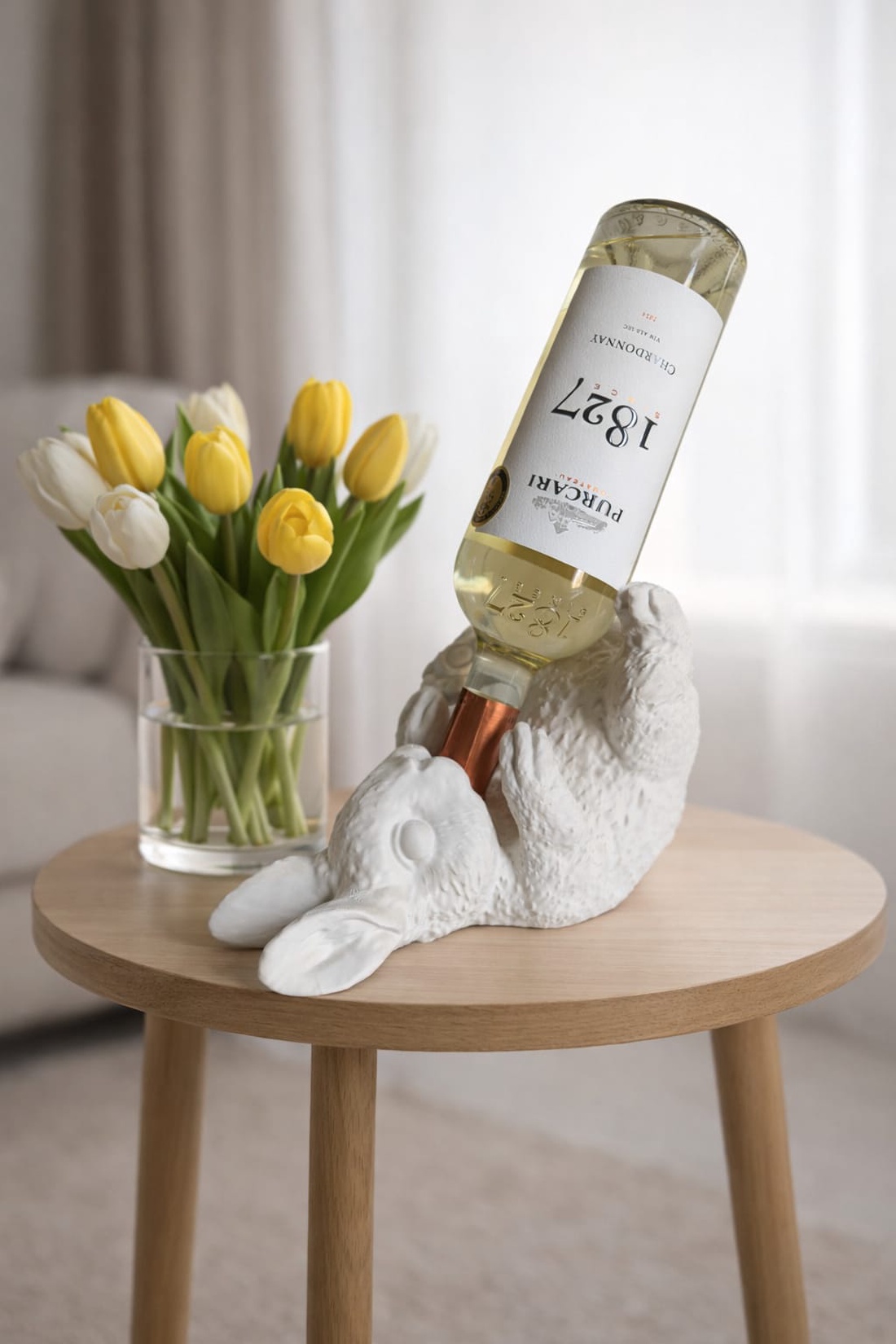 Suport Sticlă Vin Iepuraș � Decorațiune Premium Printată 3D, Design Modern pentru Paște și Casă, Alb Mat - decor de sărbători - decorațiuni de paște - decor masă de paște - Artynos.ro