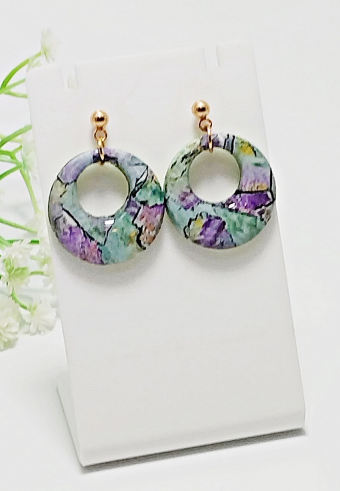 Cercei rotunzi cu rășină - bijuterii - cercei - cercei din rășină - Artynos.ro