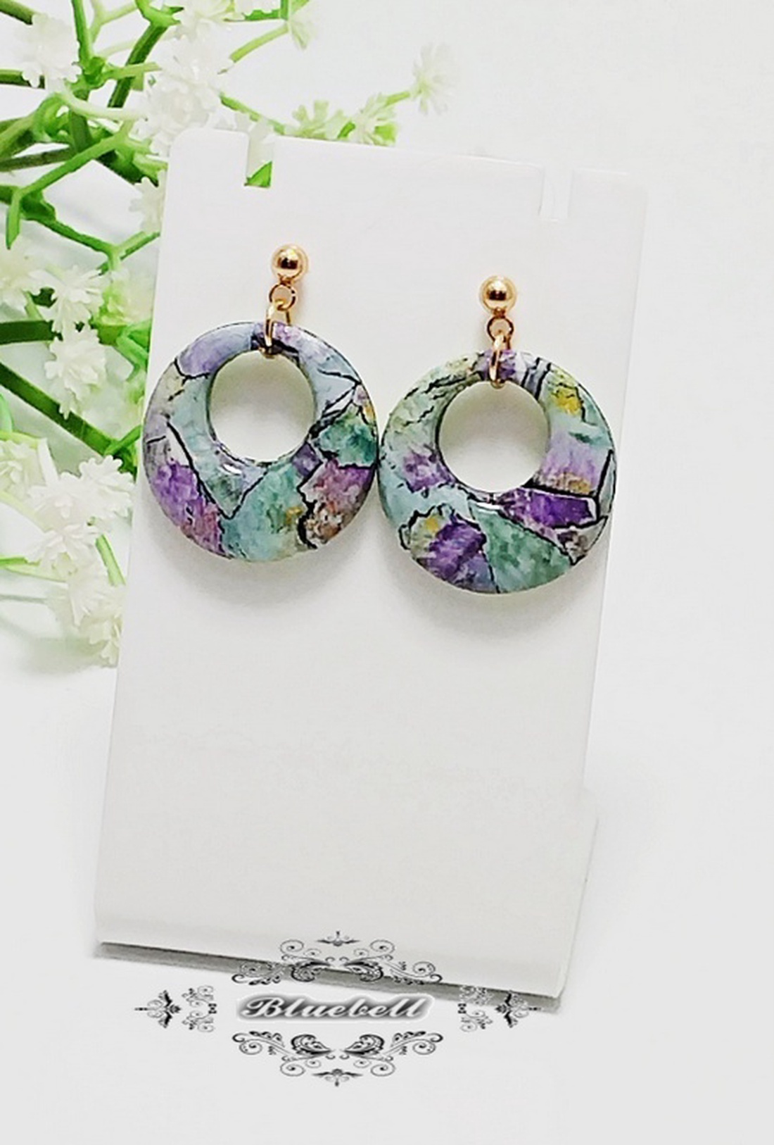 Cercei rotunzi cu rășină - bijuterii - cercei - cercei din rășină - Artynos.ro