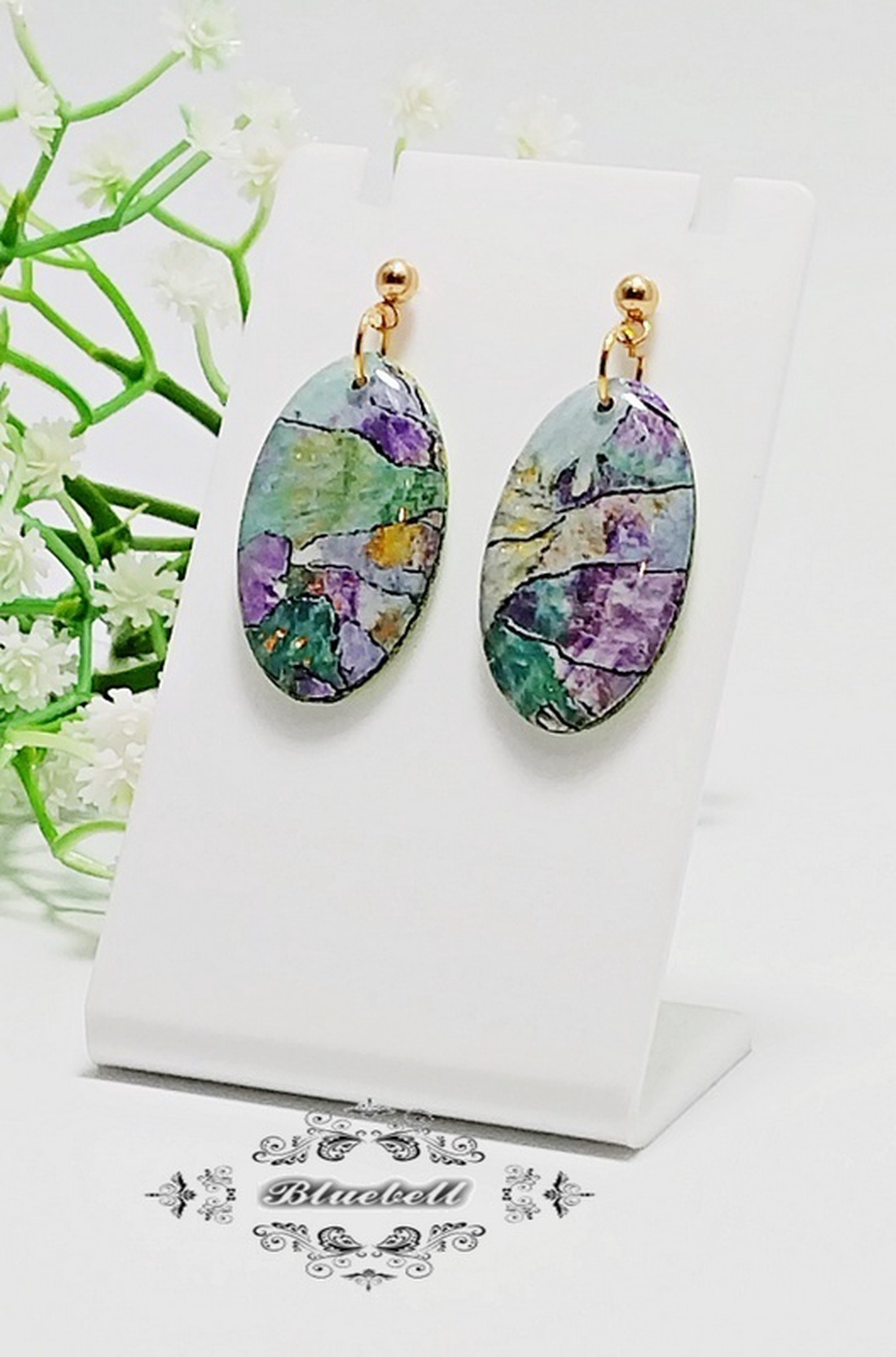 Cercei ovali cu rășină - bijuterii - cercei - cercei din rășină - Artynos.ro