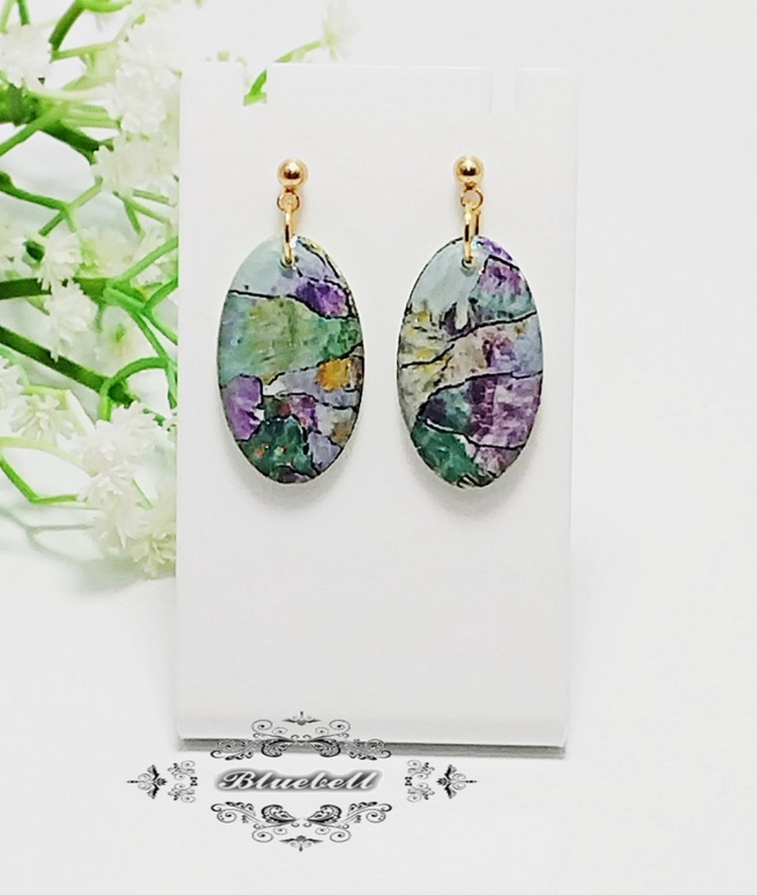 Cercei ovali cu rășină - bijuterii - cercei - cercei din rășină - Artynos.ro