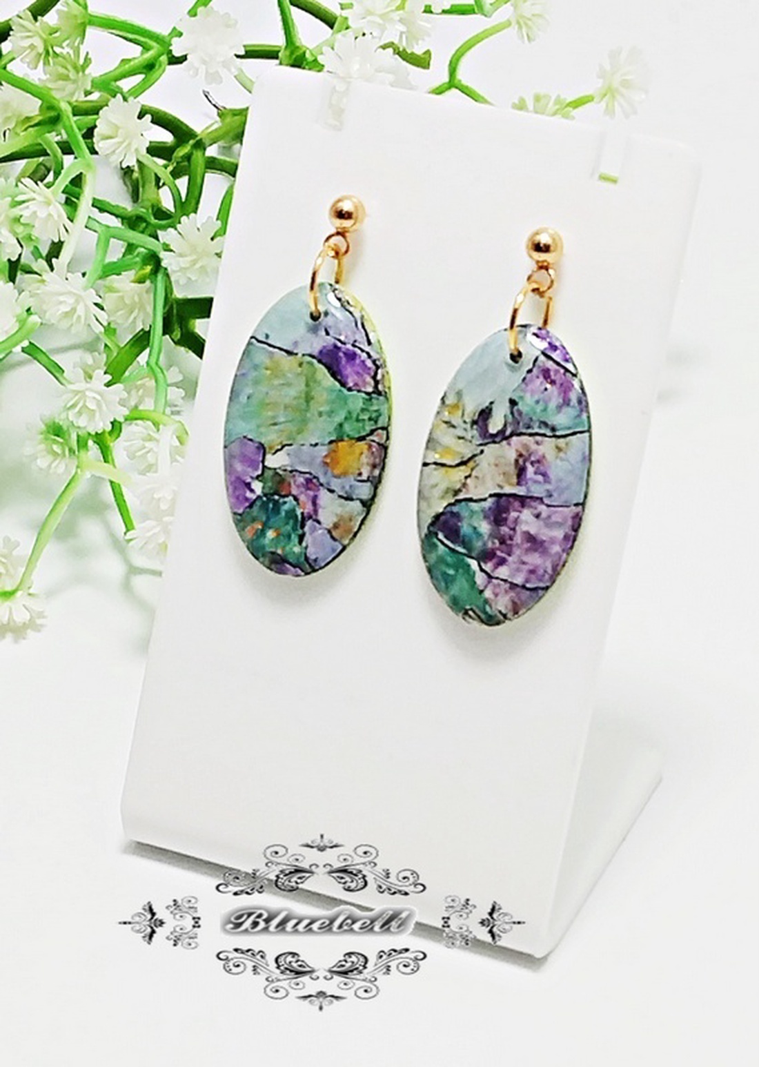 Cercei ovali cu rășină - bijuterii - cercei - cercei din rășină - Artynos.ro