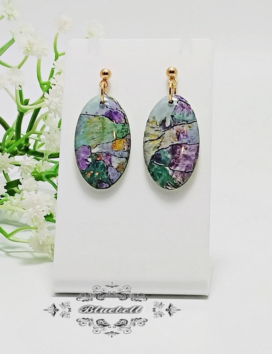 Cercei ovali cu rășină - bijuterii - cercei - cercei din rășină - Artynos.ro