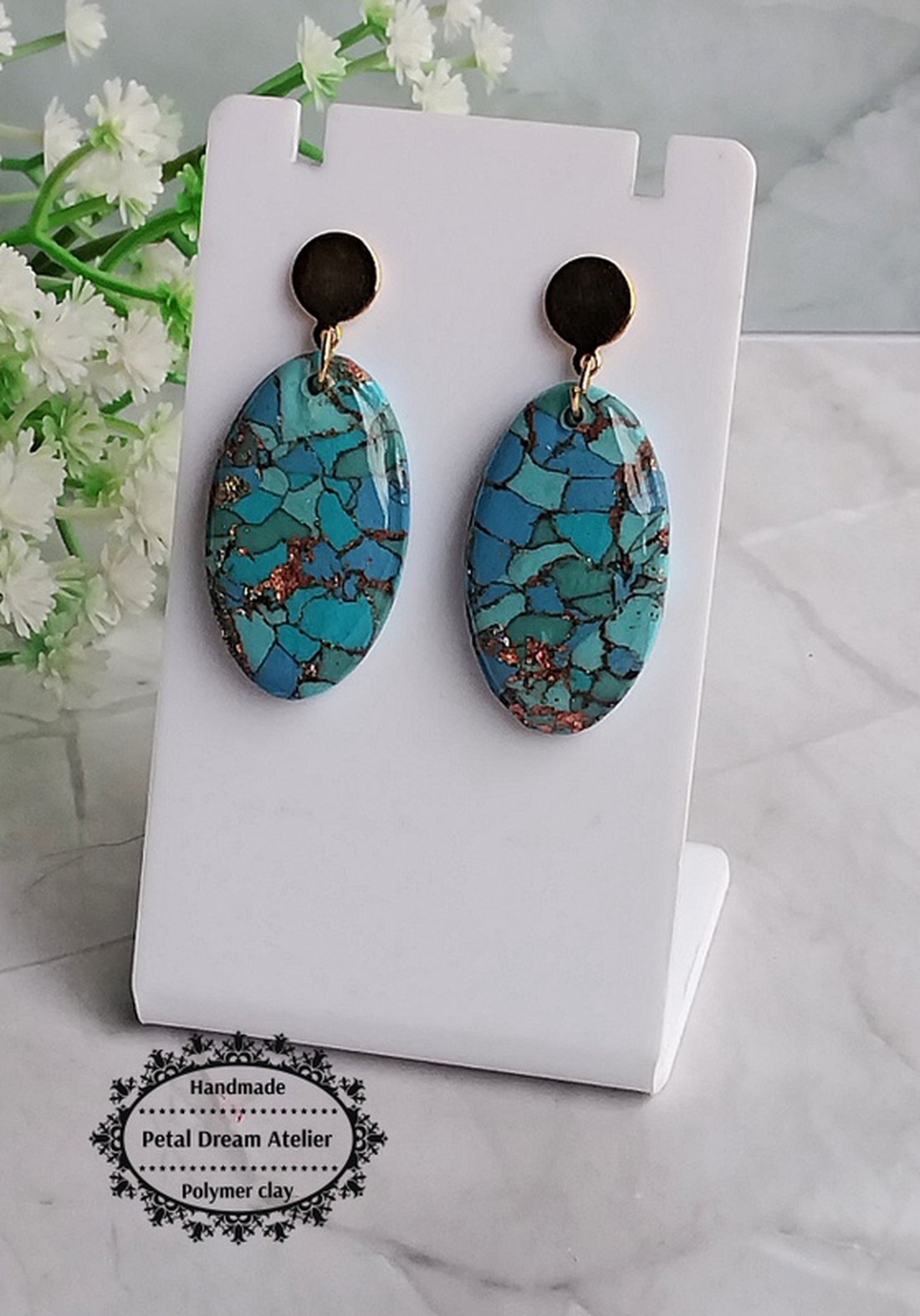Cercei ovali cu rășină - bijuterii - cercei - cercei din rășină - Artynos.ro