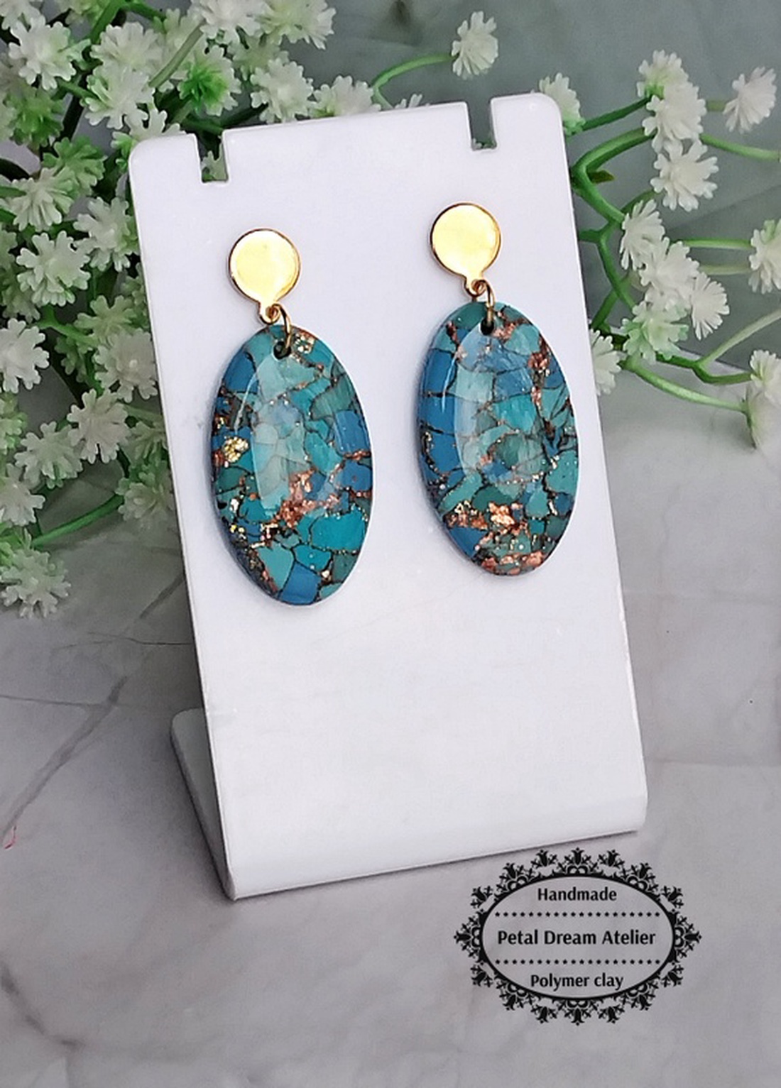 Cercei ovali cu rășină - bijuterii - cercei - cercei din rășină - Artynos.ro