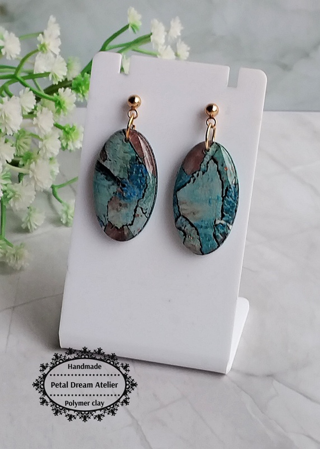 Cercei ovali cu rășină - bijuterii - cercei - cercei din rășină - Artynos.ro