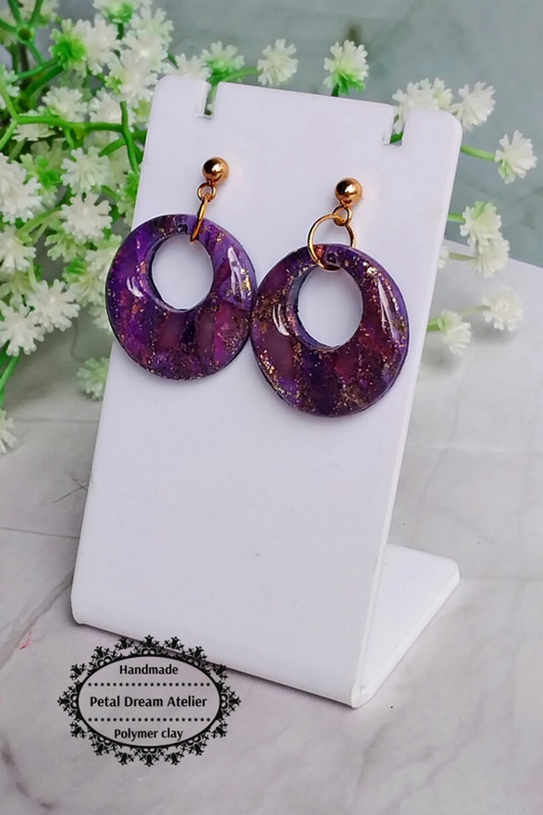 Cercei rotunzi cu rășină - bijuterii - cercei - cercei din rășină - Artynos.ro