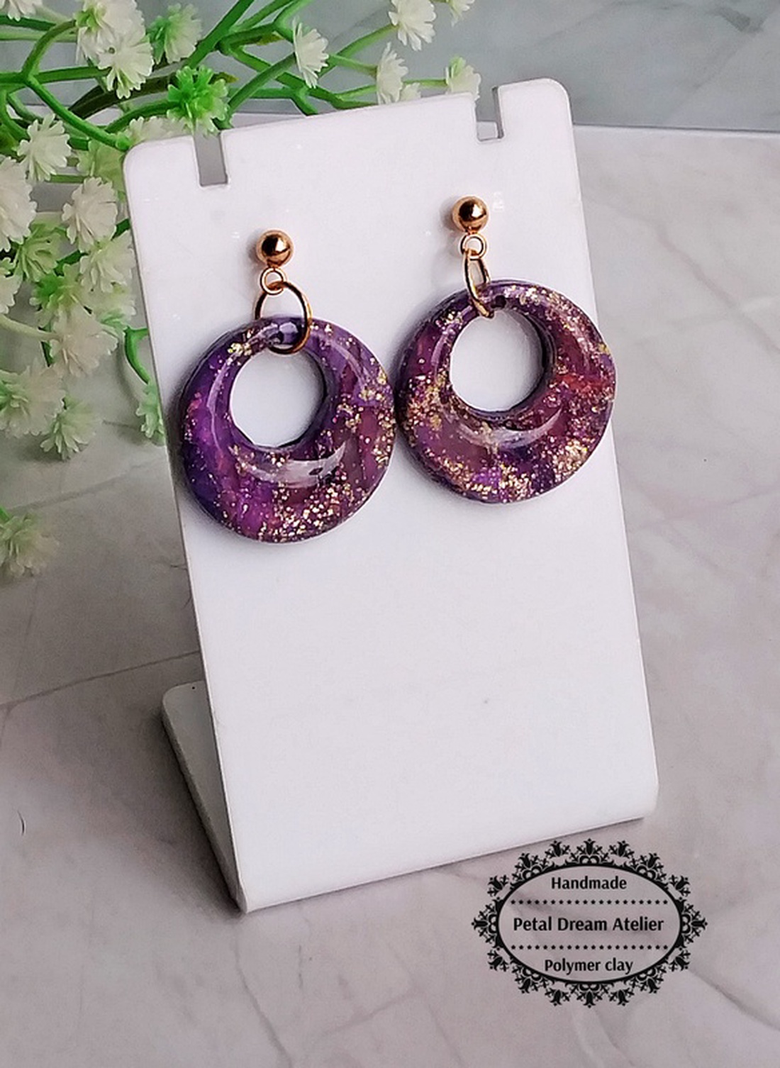 Cercei rotunzi cu rășină - bijuterii - cercei - cercei din rășină - Artynos.ro