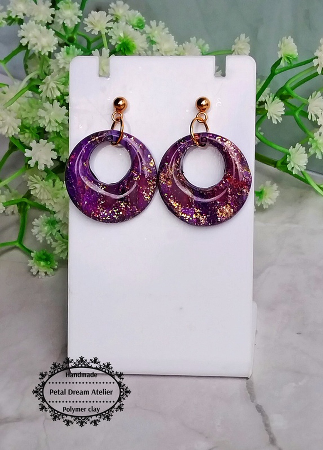 Cercei rotunzi cu rășină - bijuterii - cercei - cercei din rășină - Artynos.ro