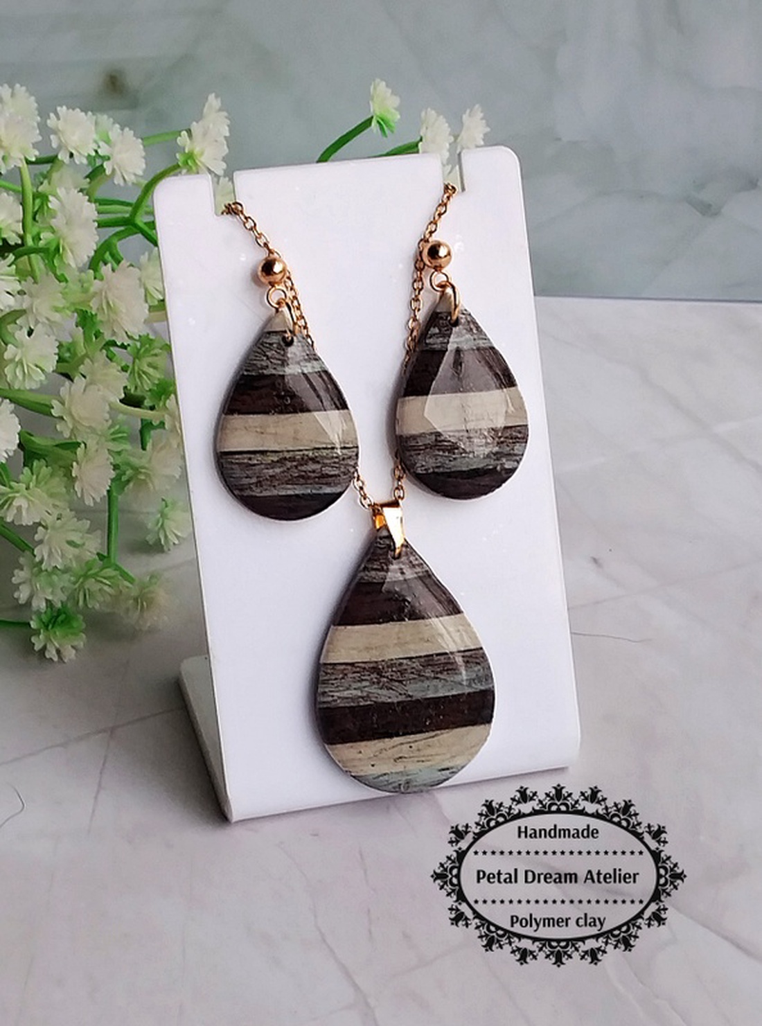 Set din lut polimeric și rășină - bijuterii - cercei - cercei din rășină - Artynos.ro