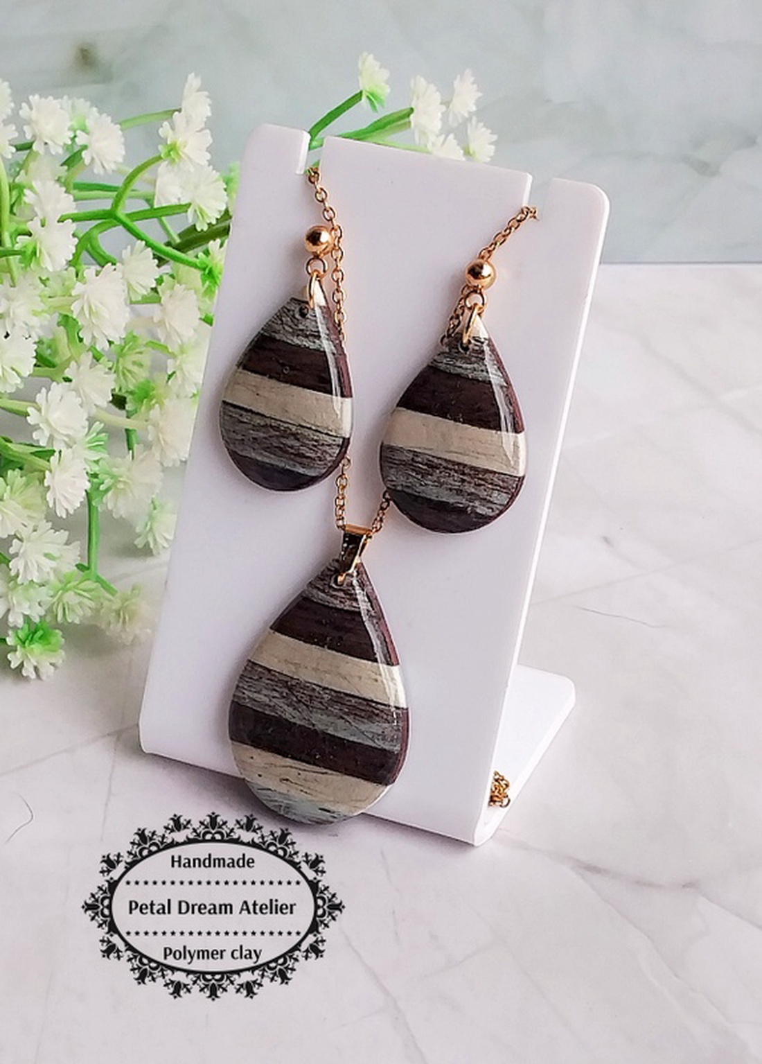 Set din lut polimeric și rășină - bijuterii - cercei - cercei din rășină - Artynos.ro