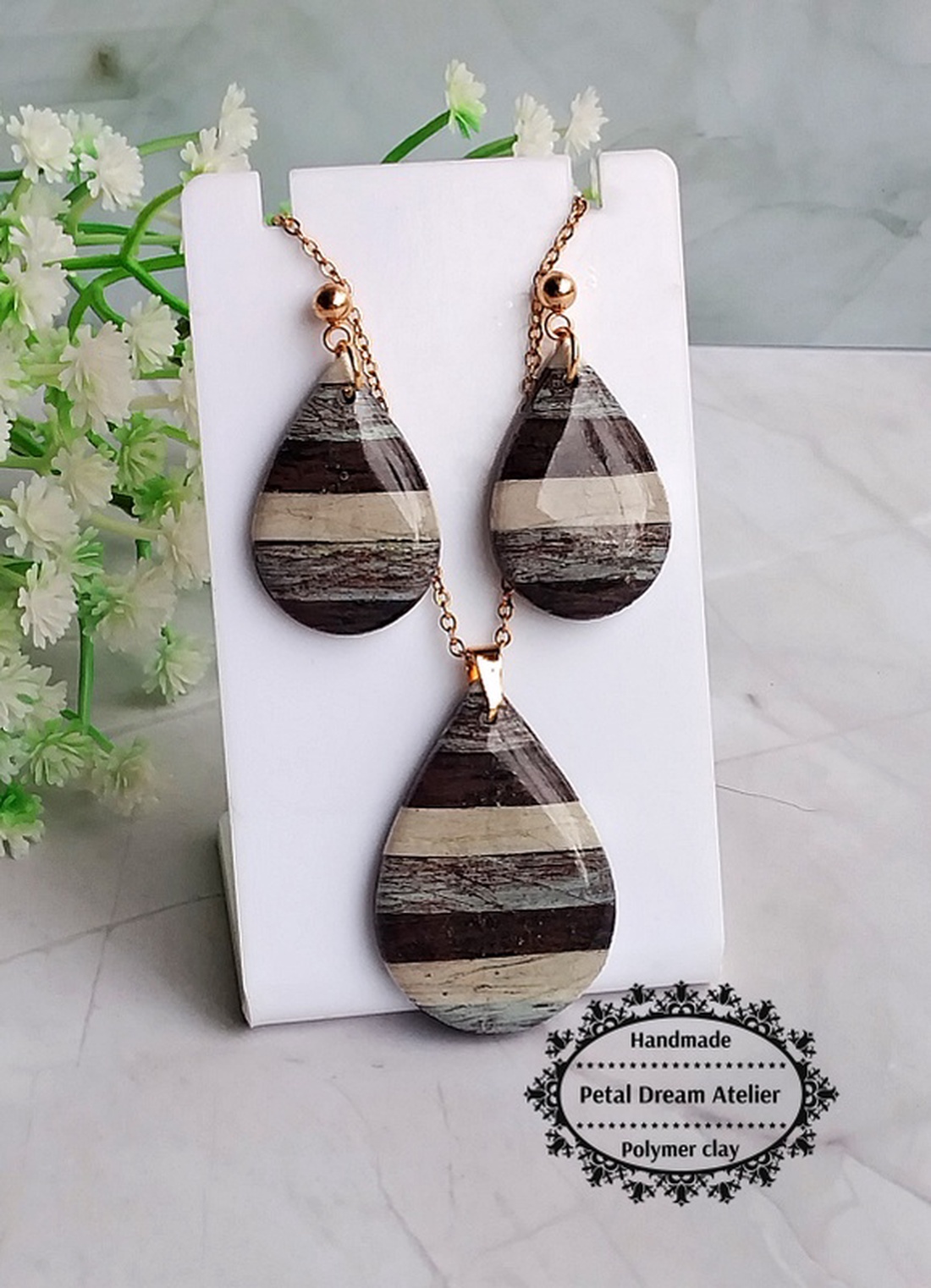 Set din lut polimeric și rășină - bijuterii - cercei - cercei din rășină - Artynos.ro