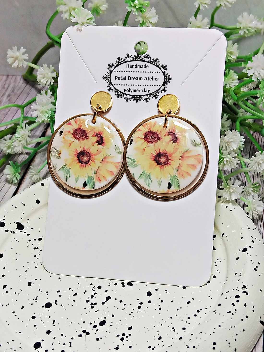 Cercei cu floarea-soarelui - bijuterii - cercei - cercei cu figurine - Artynos.ro