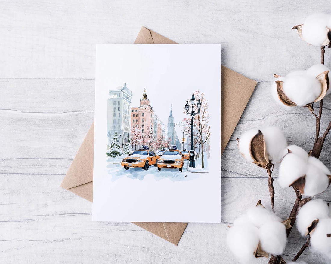 Carte poștală de Crăciun, New York, felicitare, set cadou de 3 - - Artynos.ro Carte poștală de Crăciun, New York, felicitare, set cadou de 3 - - Artynos.ro