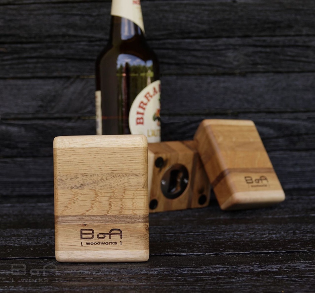 Deschizător de sticle de bere Chunk One din lemn masiv � stejar și nuc - casă & stil de viață - echipamente de bucătărie - decor de bucătărie - magneți de frigider - Artynos.ro