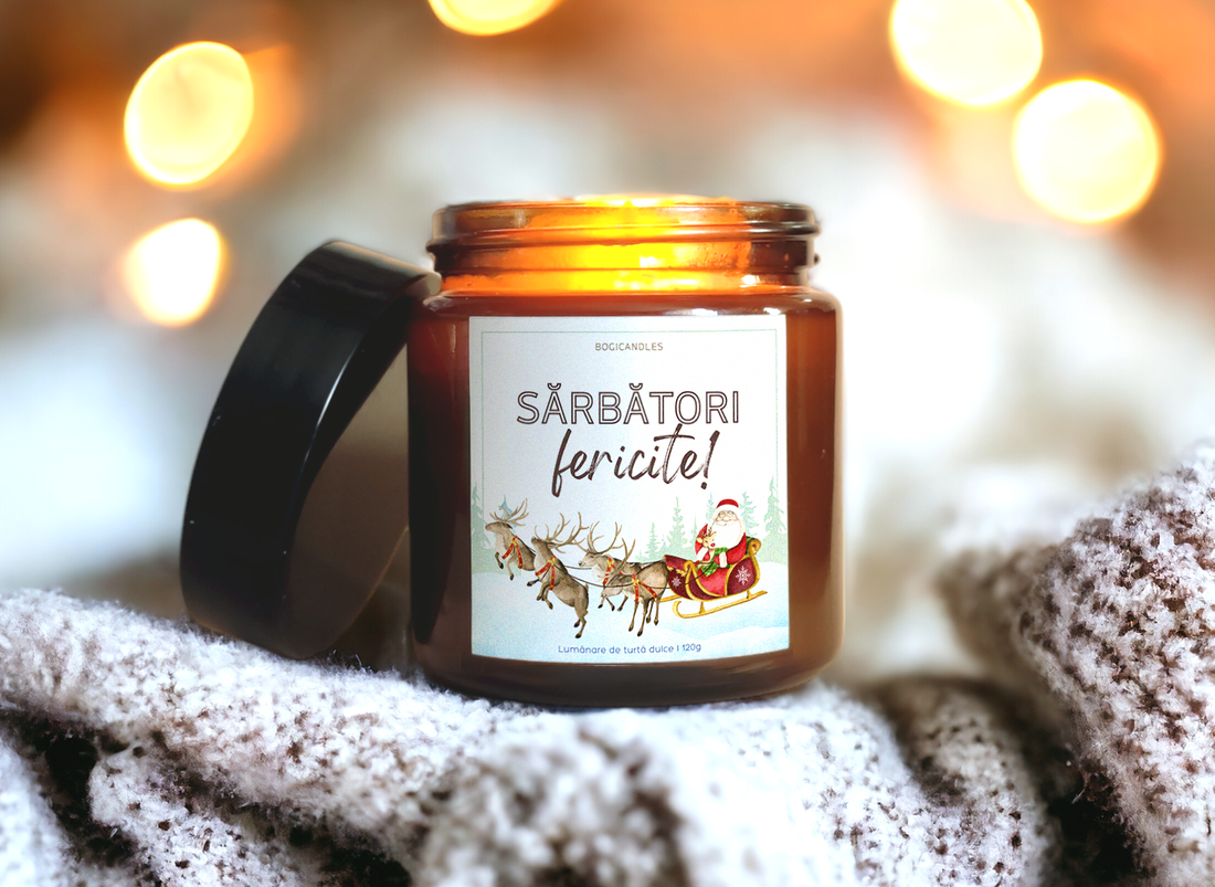 Lumânare Sărbători fericite - 120g 200g Lumânare de Crăciun - crăciun - decorațiuni de crăciun de casă - lumânări parfumate de crăciun - Artynos.ro