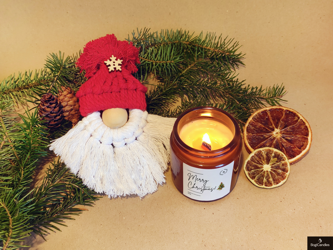 Moș Crăciun macrame cu lumânare, Cadou pentru iubită, colegă, părinți, cutie cadou - crăciun - decorațiuni de crăciun de casă - lumânări parfumate de crăciun - Artynos.ro